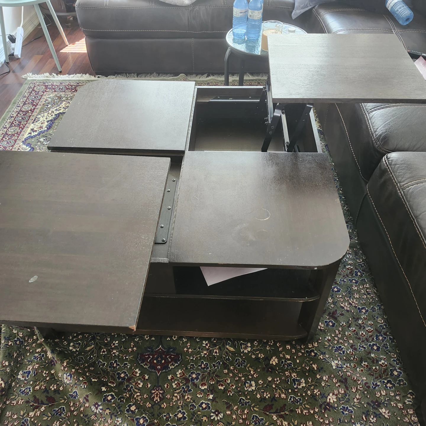 Dark Brown Lift-Top Coffee Table with Storage