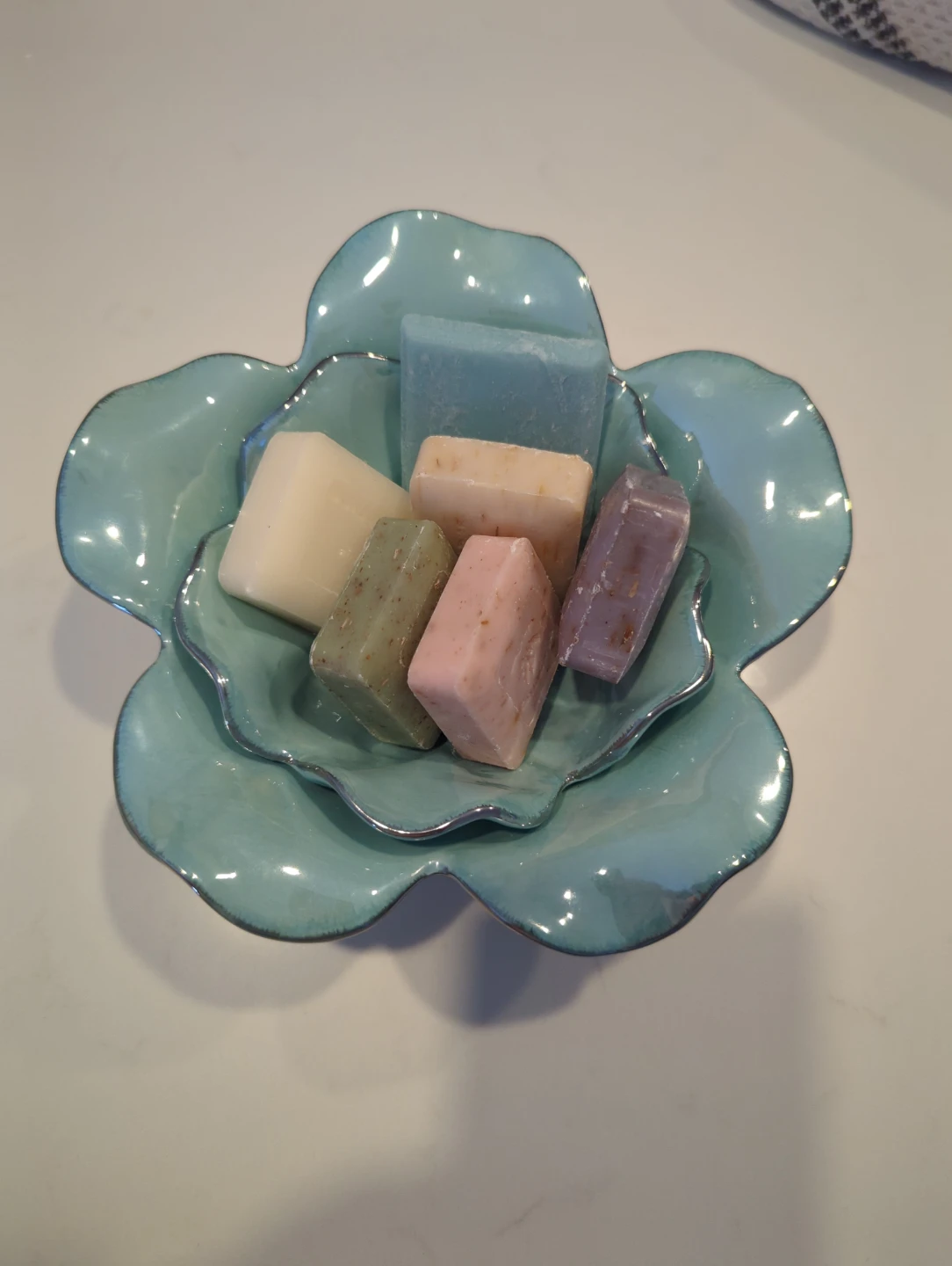 Turquoise blue Ceramic Flower Trinket Dish - photo 4