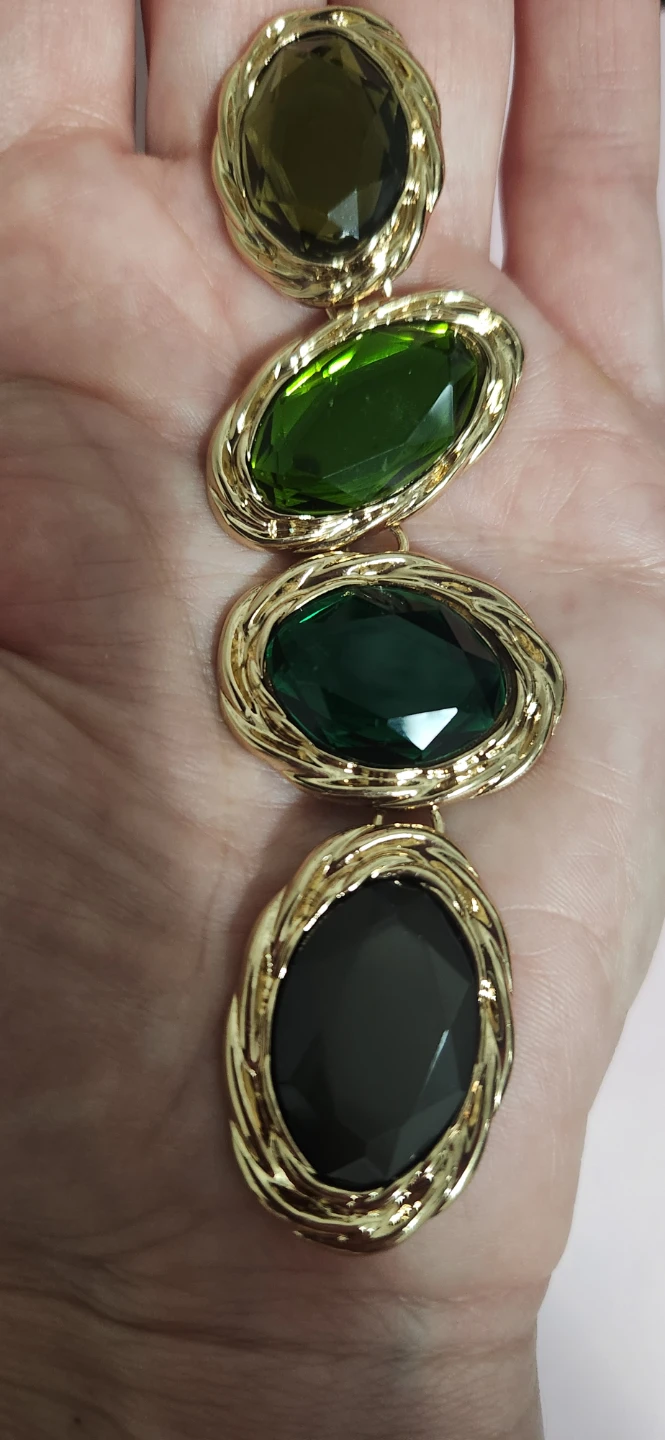 #4 Long gold earrings with green cabochon - photo 2