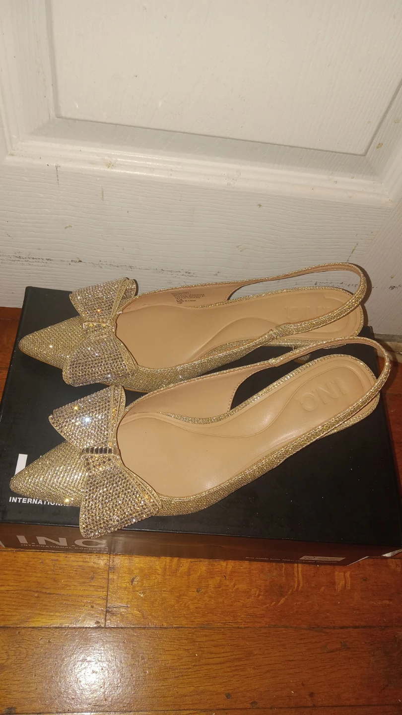INC International Concepts Gold Glitter Bow Slingback Flats