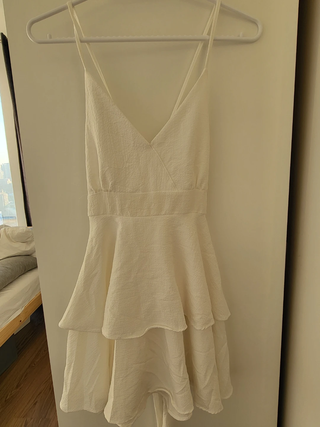 White cami dress with tiered skirt