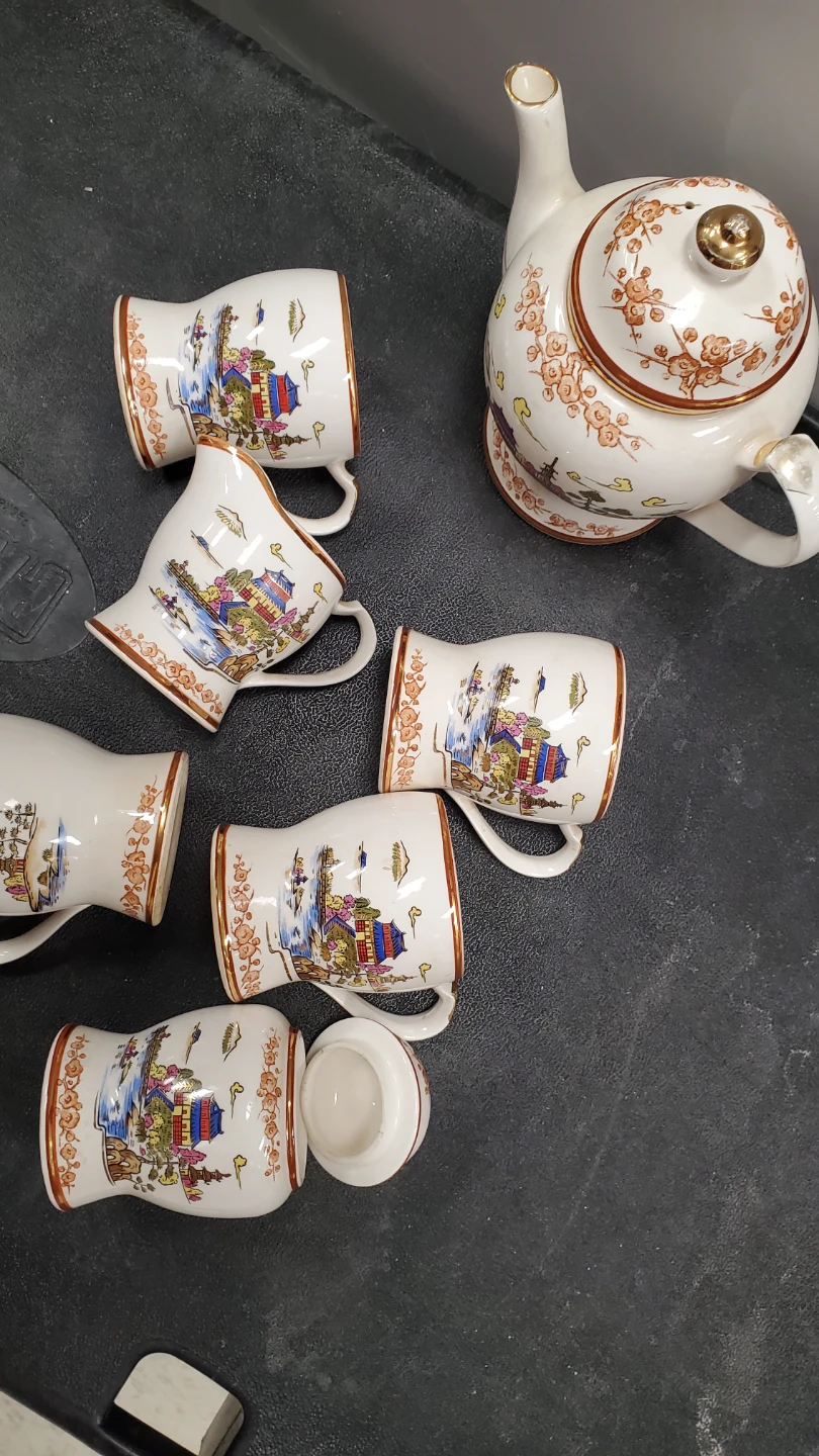 Vintage Tea Set with Teapot, Cups, Sugar Bowl, Creamer