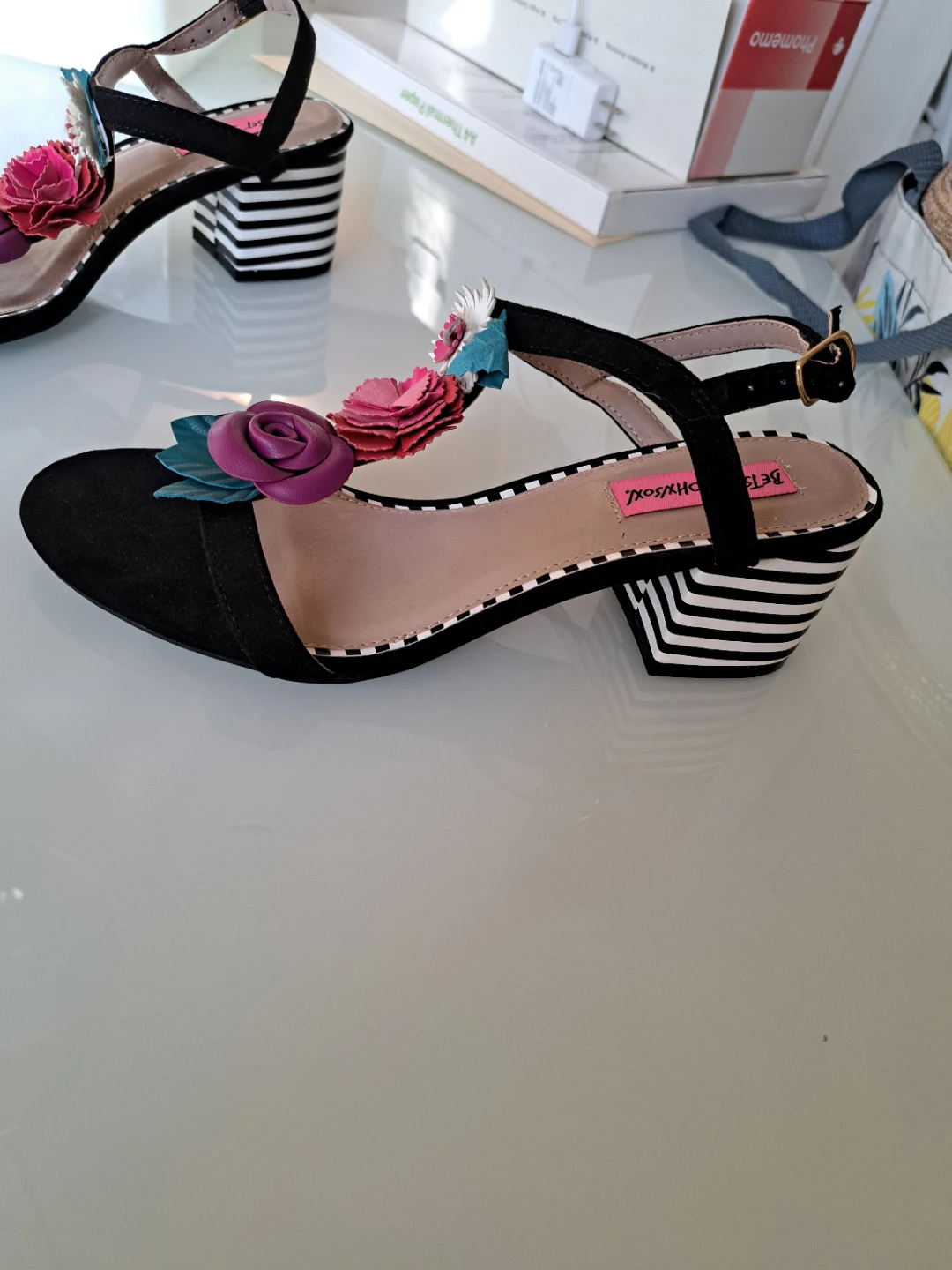 Betsey Johnson Black Floral Ankle Strap Heels - photo 2