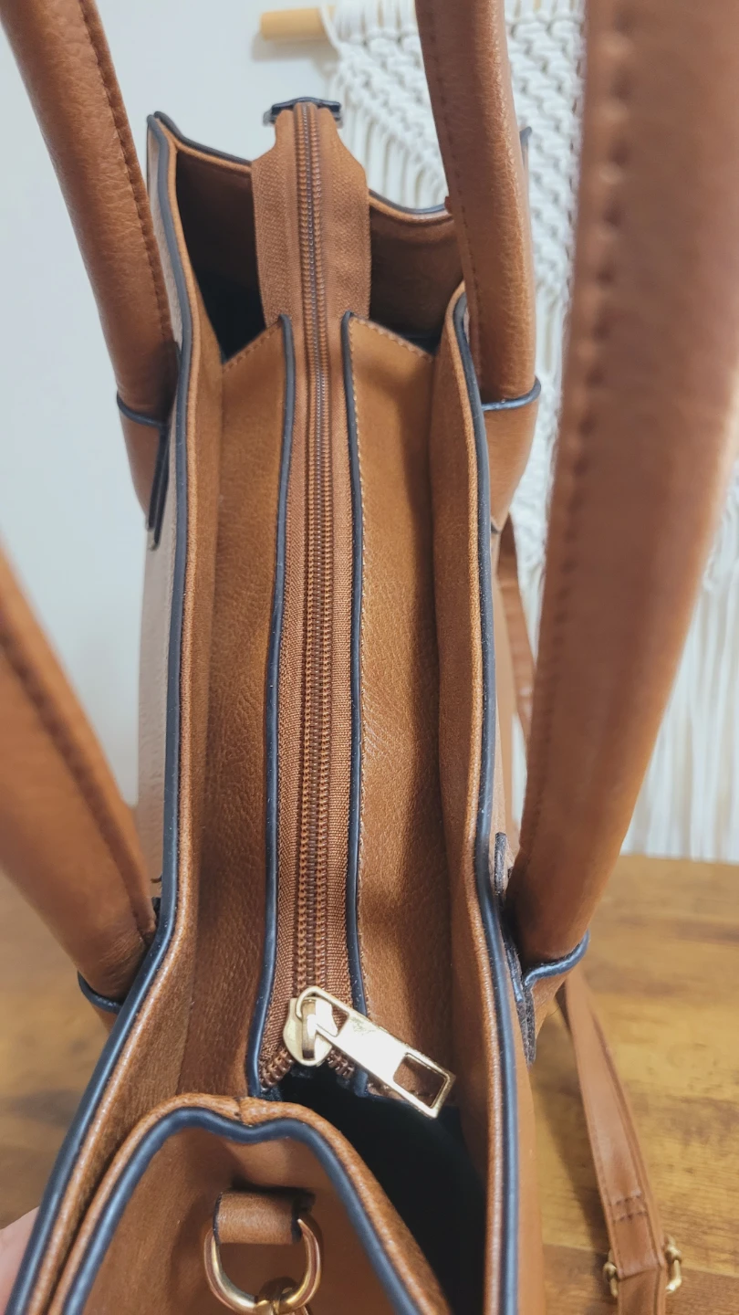 Brown Faux Leather Tote Bag with Shoulder Strap - photo 4