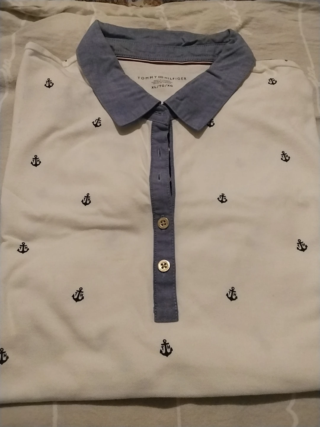Tommy Hilfiger White Anchor Print Polo Shirt XL/TG/XG