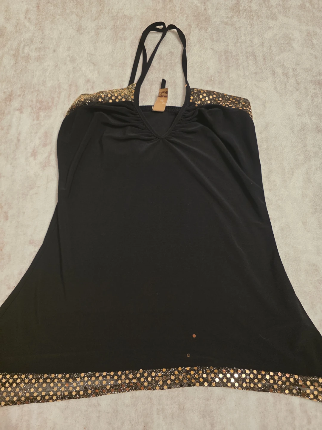 Black halter top with gold sequins