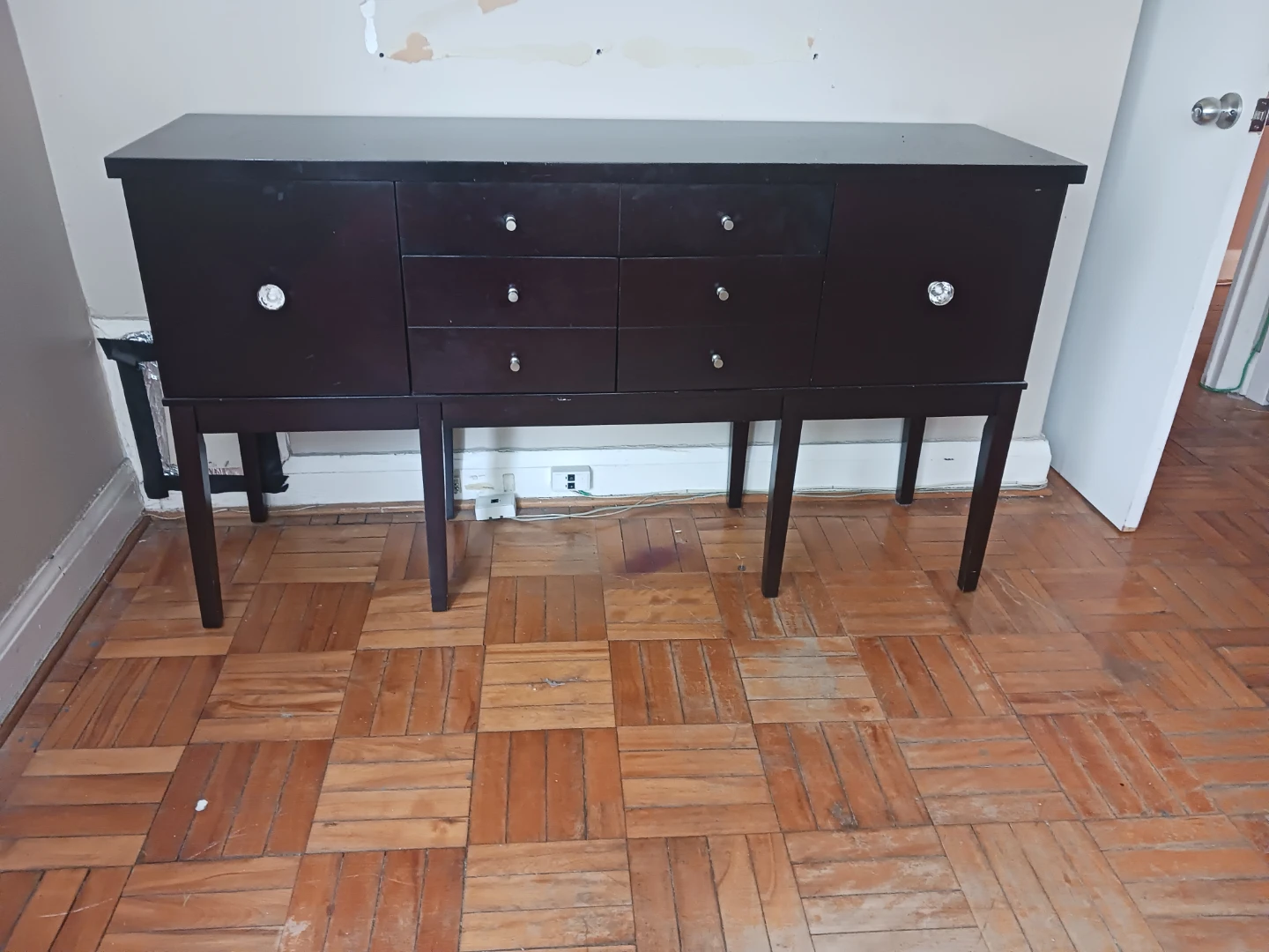 Dark Brown Buffet/Credenza with Drawers and Cabinet Doors
