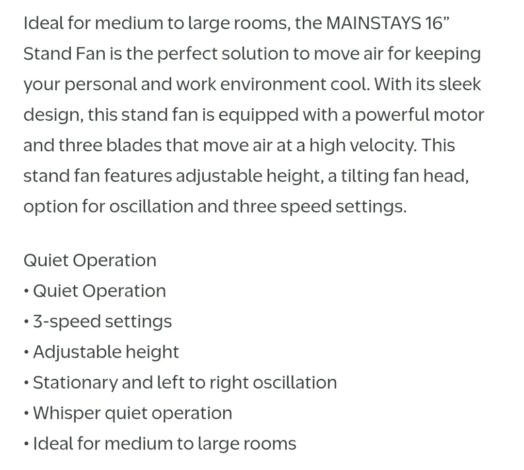 Mainstays 16" Stand Fan - Black - photo 3