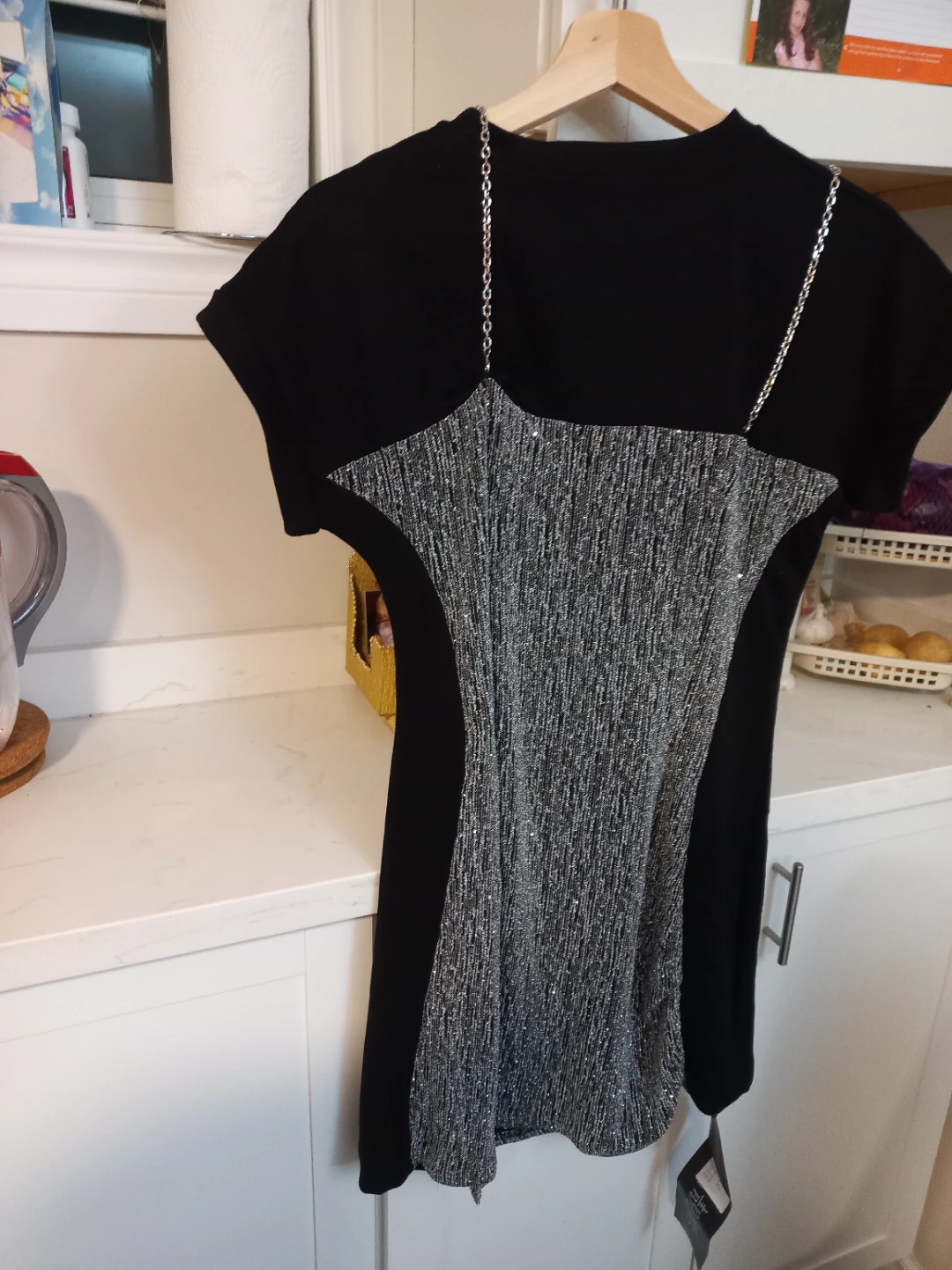 Black T-shirt dress with silver sequined overlay - photo 2