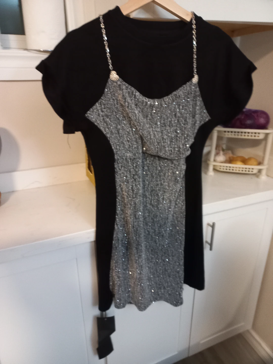 Black T-shirt dress with silver sequined overlay - photo 4