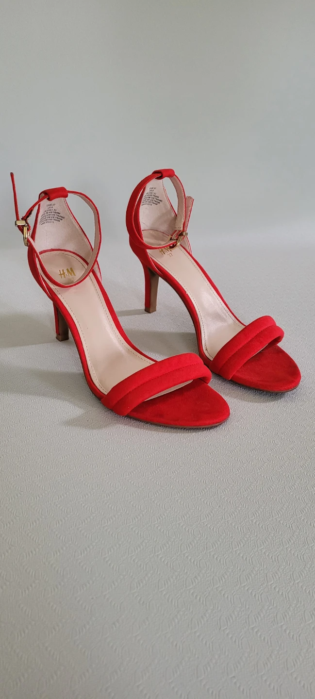 H&M Red Faux Suede Ankle Strap Heels - Size EUR 37