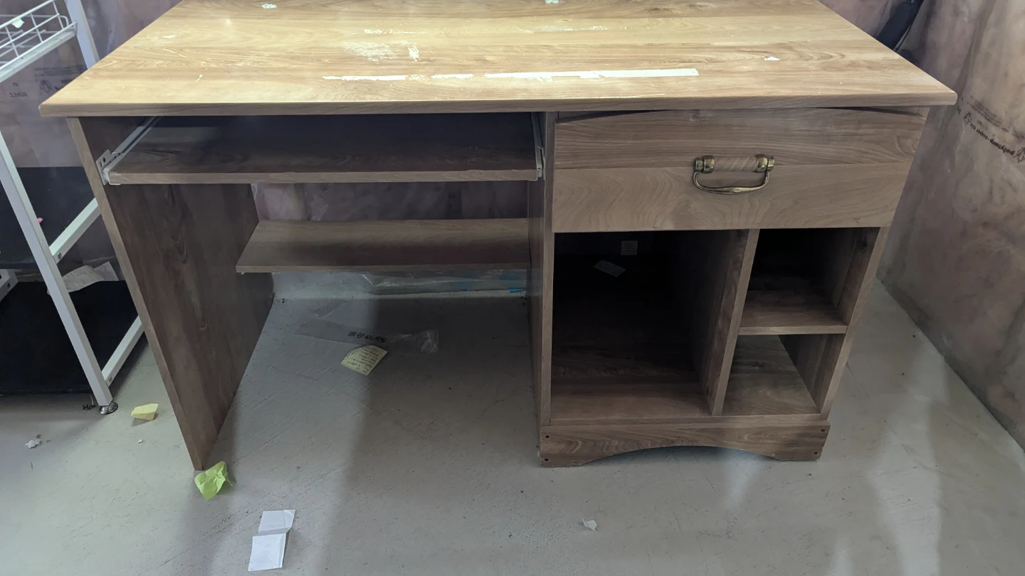 Wooden Desk with Drawer and Shelves