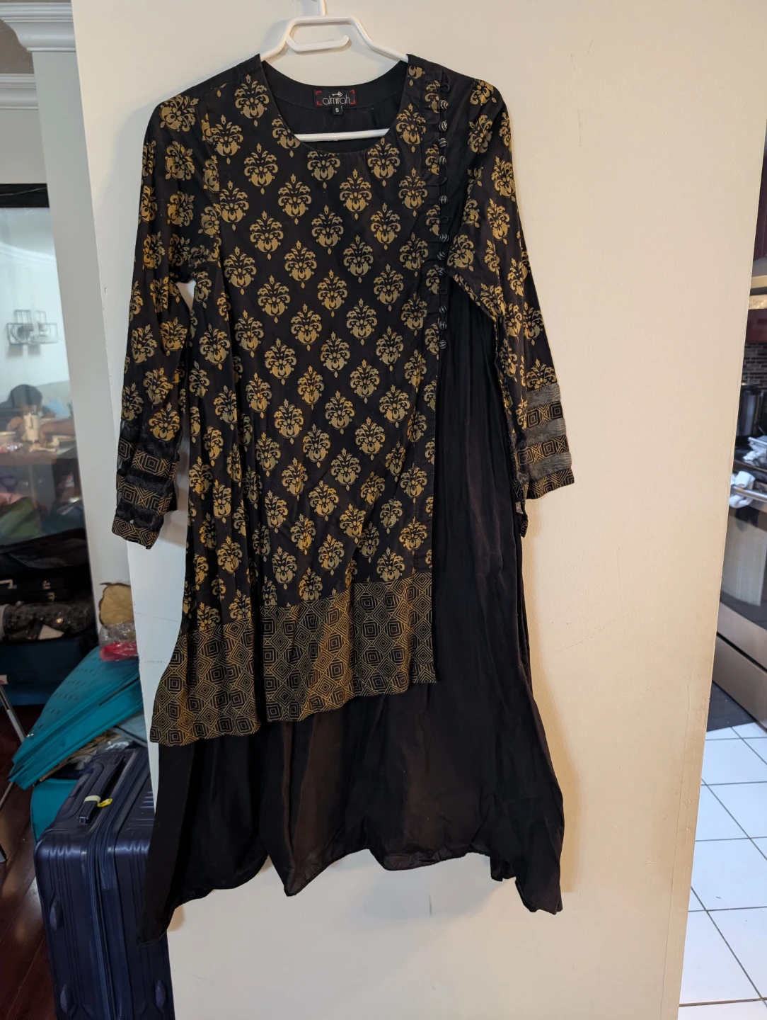 Almirah Black & Gold Print Kurti - Size S
