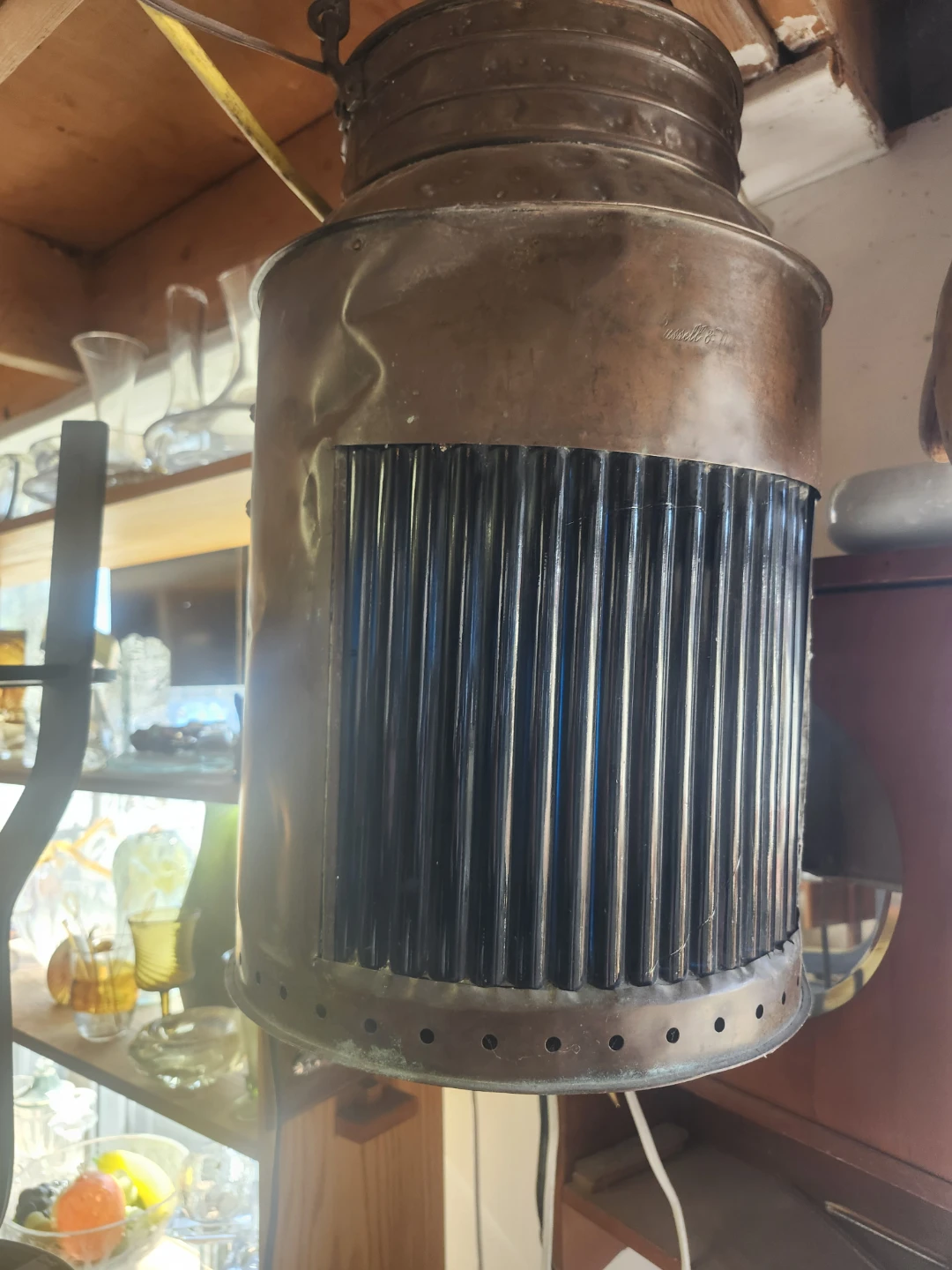 Vintage Copper Lamp with Ribbed Shade
