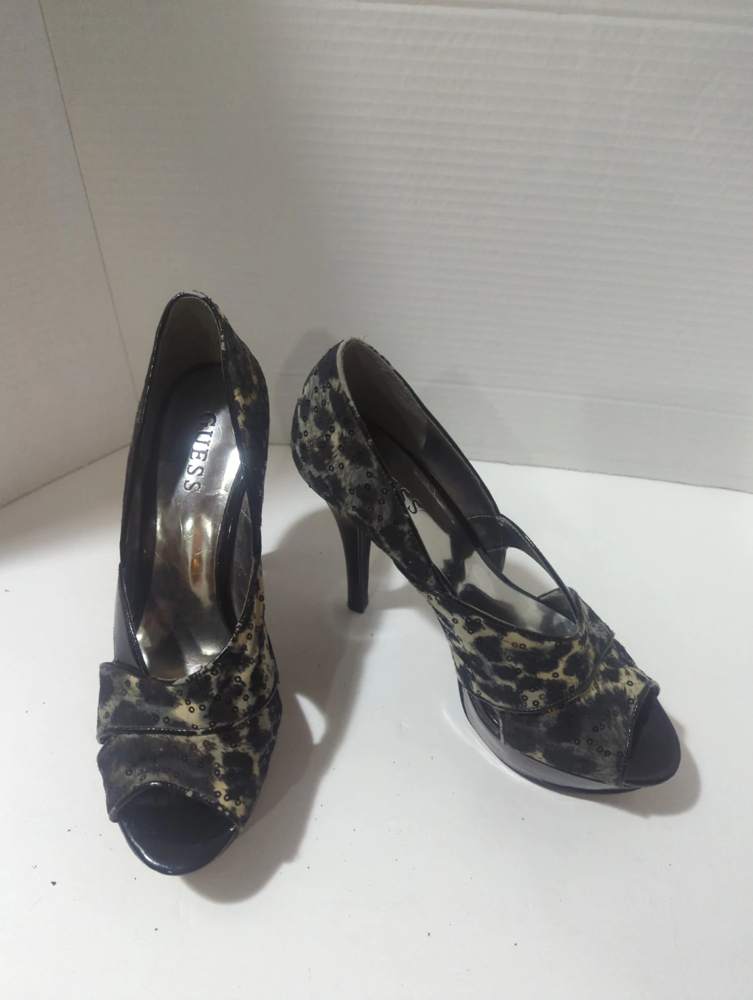 Guess Leopard Print Peep Toe Heels