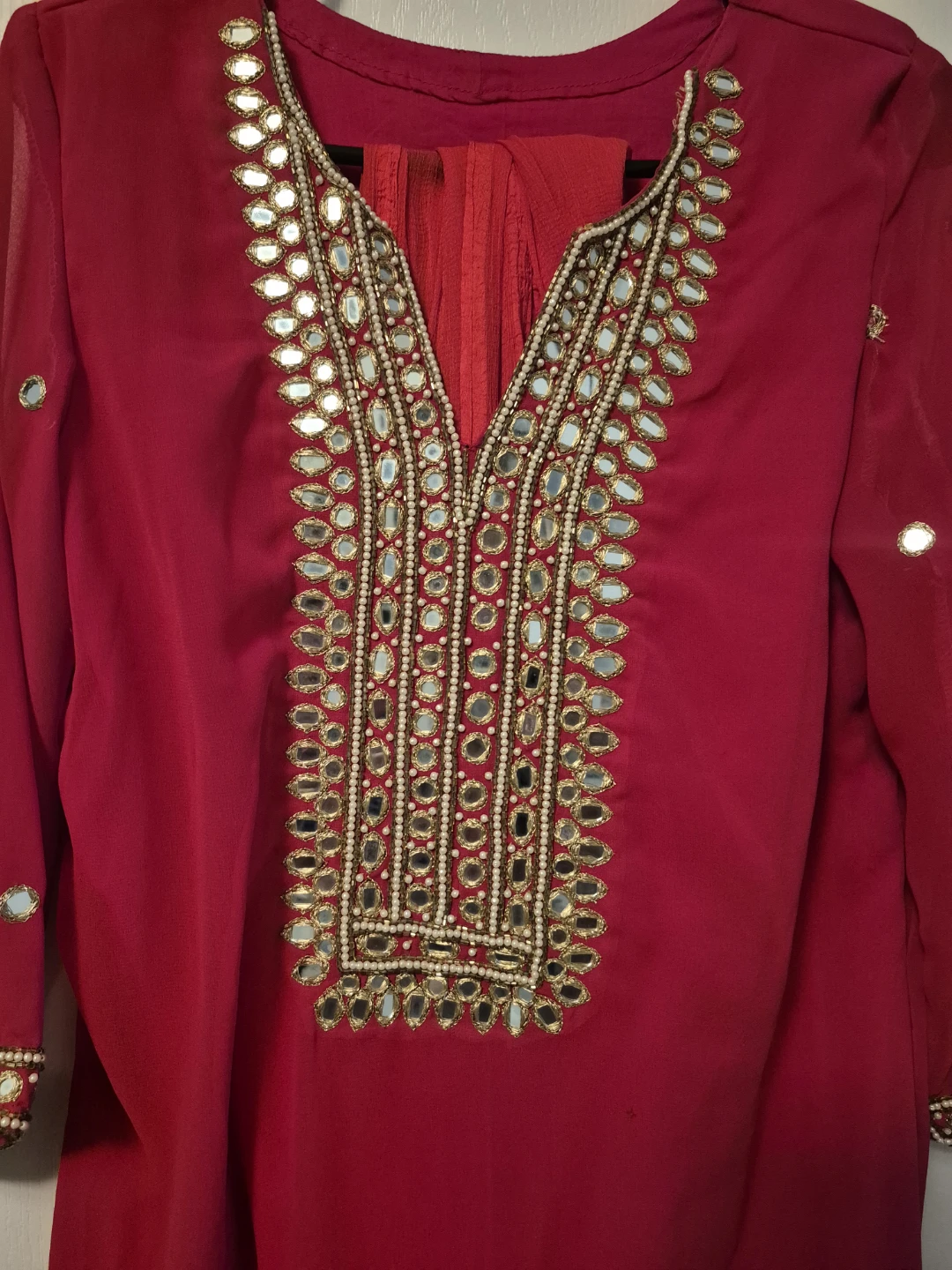 Red Embroidered Kameez with Mirror Work - photo 2