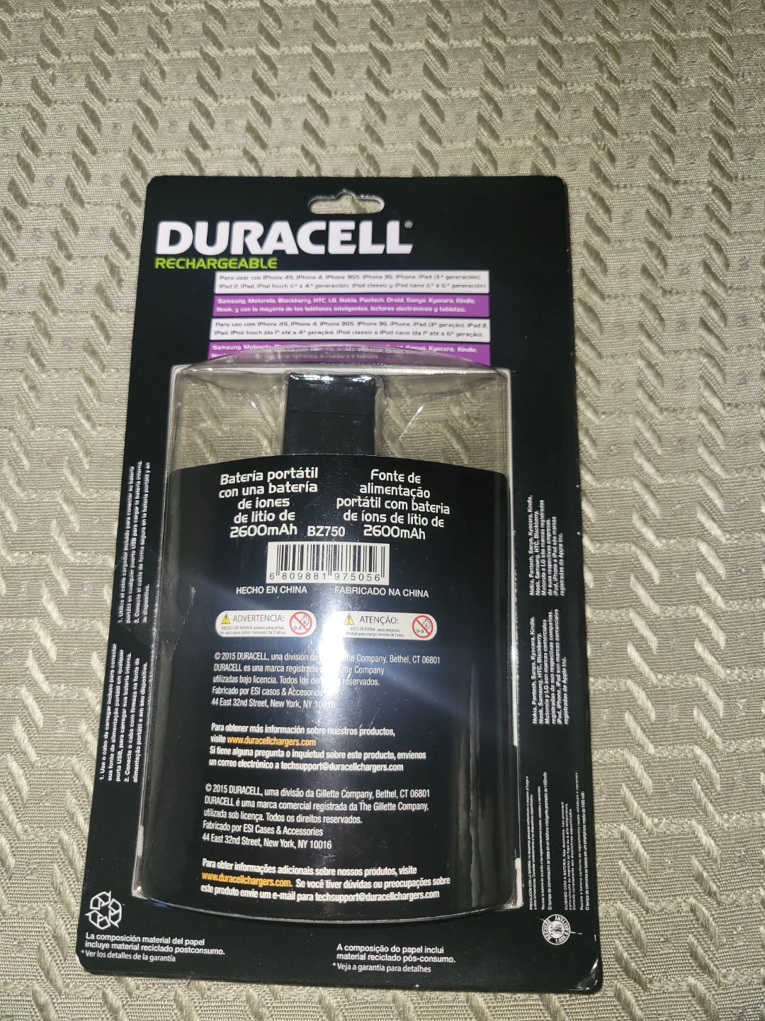 Duracell Rechargeable Portable Power Bank 2600mAh