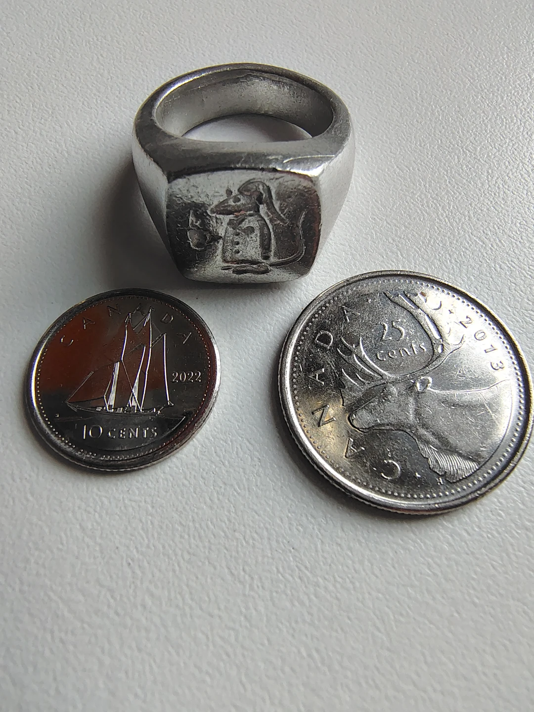 Night Mouse Signet Ring -Pewter- Size 7