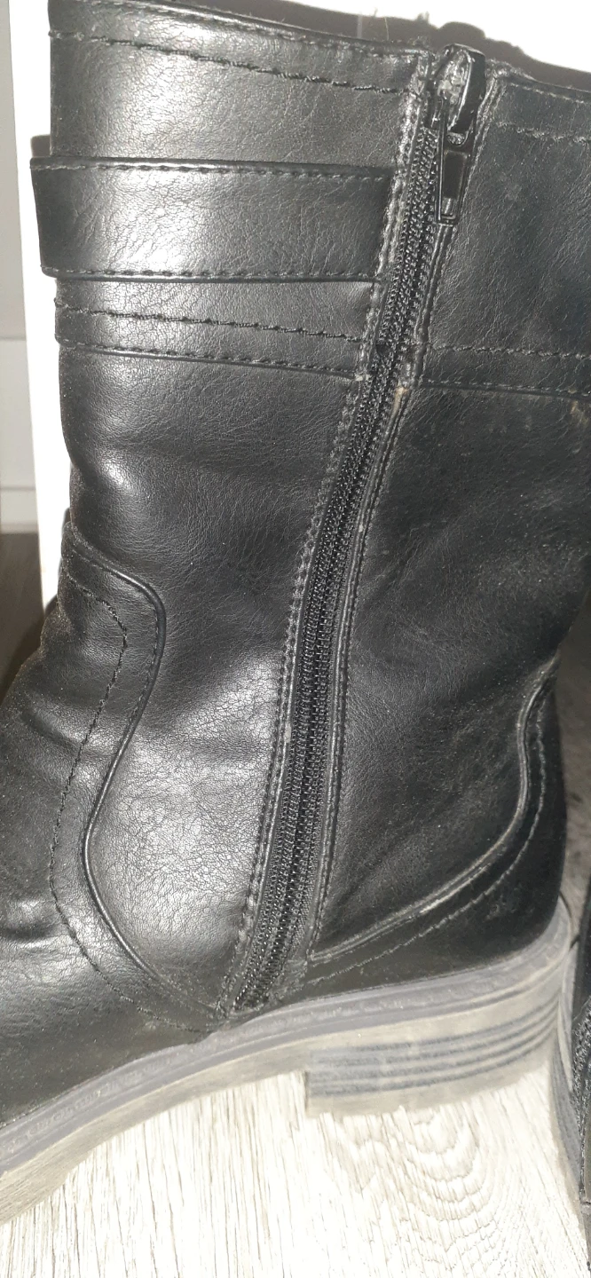 Black Faux Leather Boots with Buckle Detail - photo 5
