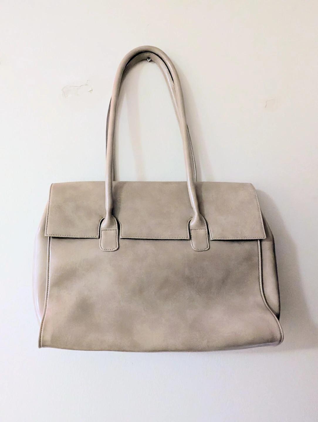 Beige Faux Leather Shoulder Bag