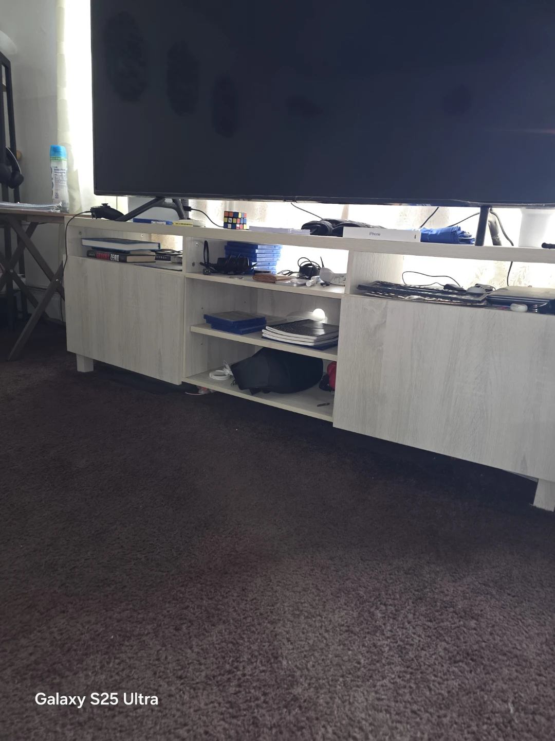 Light Wood TV Stand with Cabinet Doors - photo 2