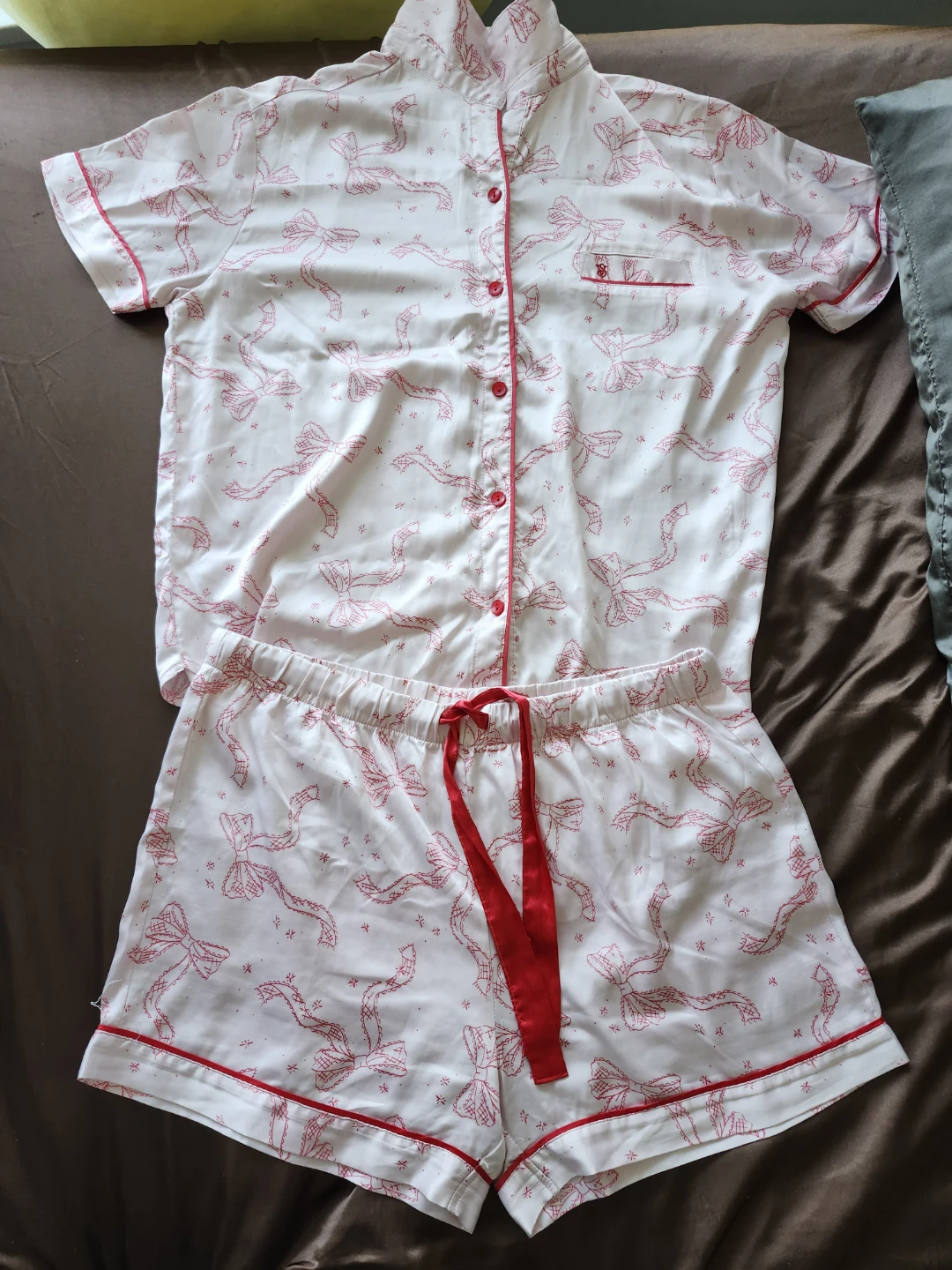 Victoria's Secret Pajama Set - White/Pink Bows - Size M