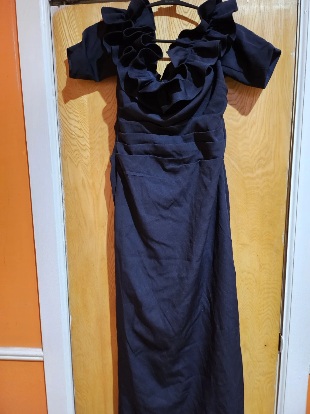 Black Ruffled Neckline Formal Dress