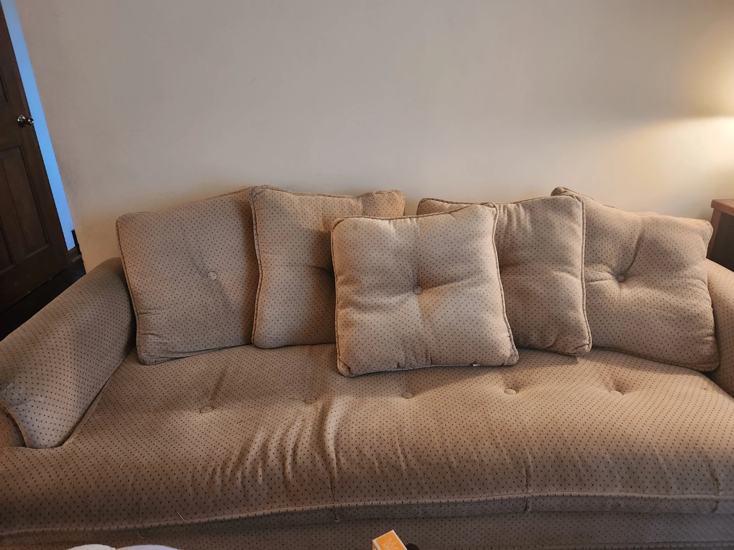 Tan Tufted Sofa with Four Cushions - photo 2