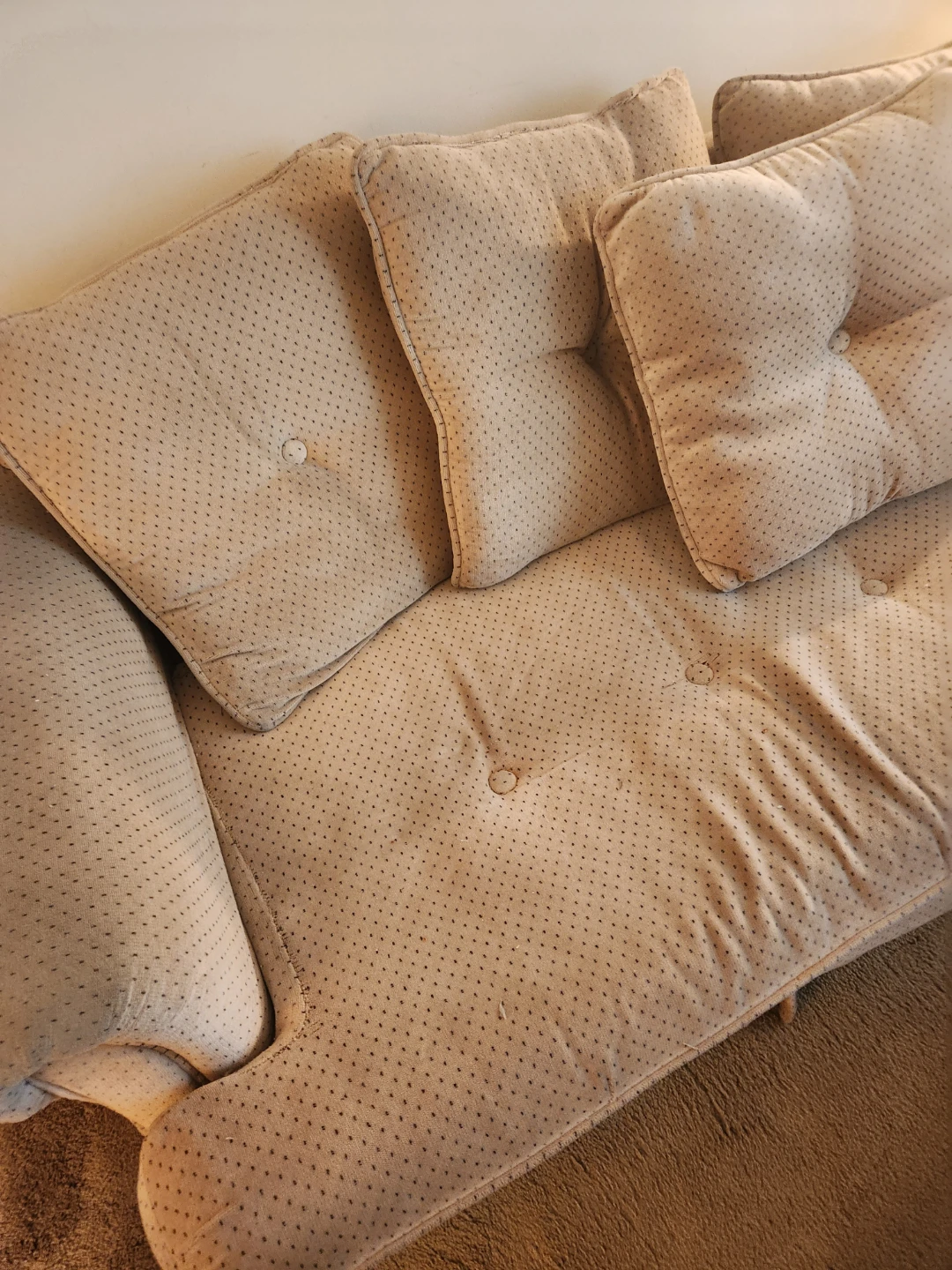 Tan Tufted Sofa with Four Cushions - photo 3