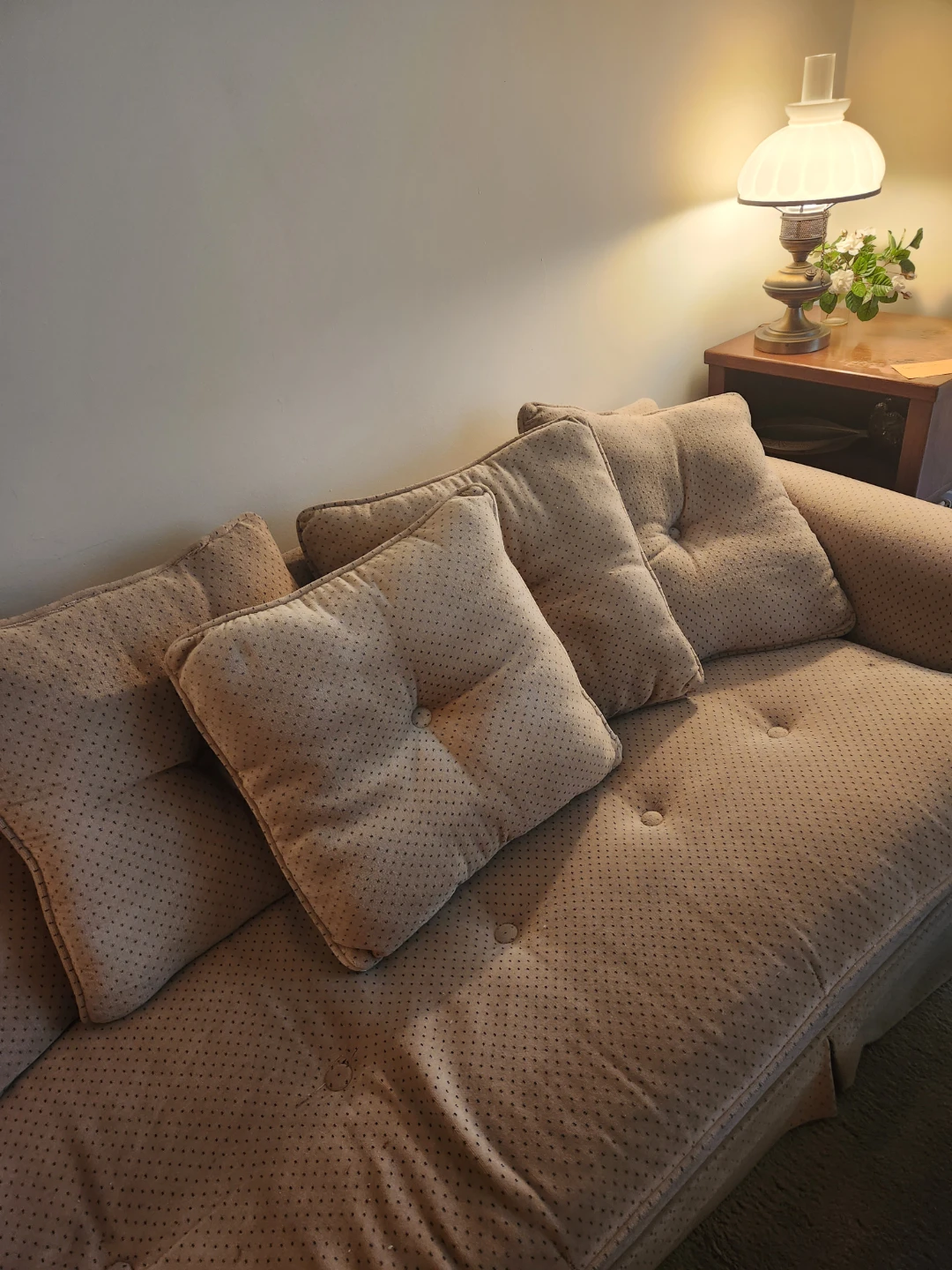Tan Tufted Sofa with Four Cushions - photo 4
