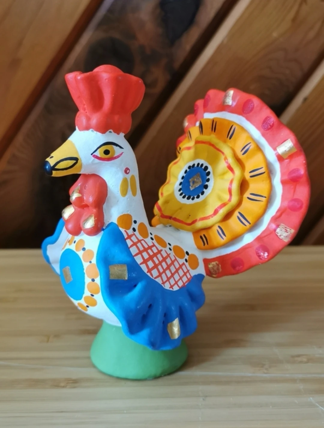 Vintage Russian Dymkovo-Style Folk Art Turkey Figurine