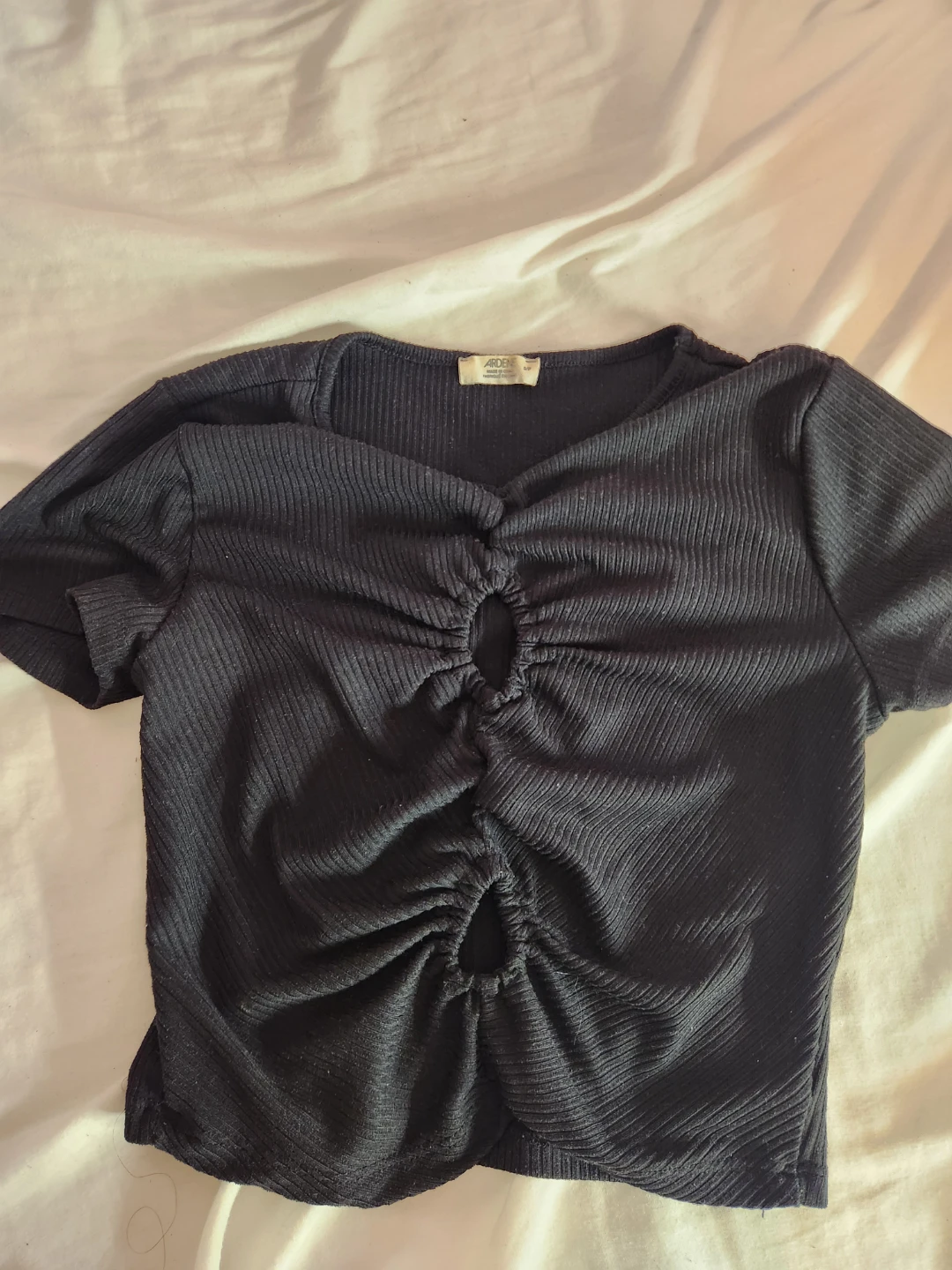 Ardene Black Ribbed Ruched Crop Top Size S/P