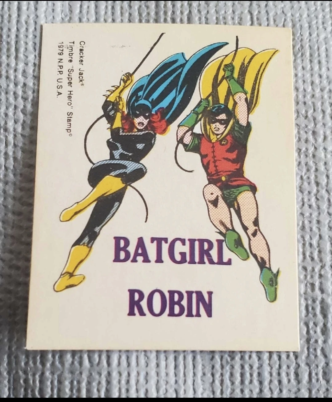 1979 cracker jack batgirl and robin stamp card