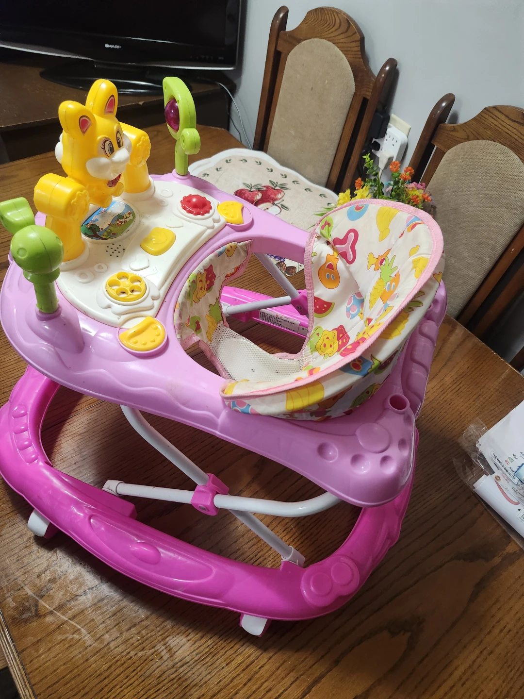 Pink Baby Walker with Musical Toy Bar