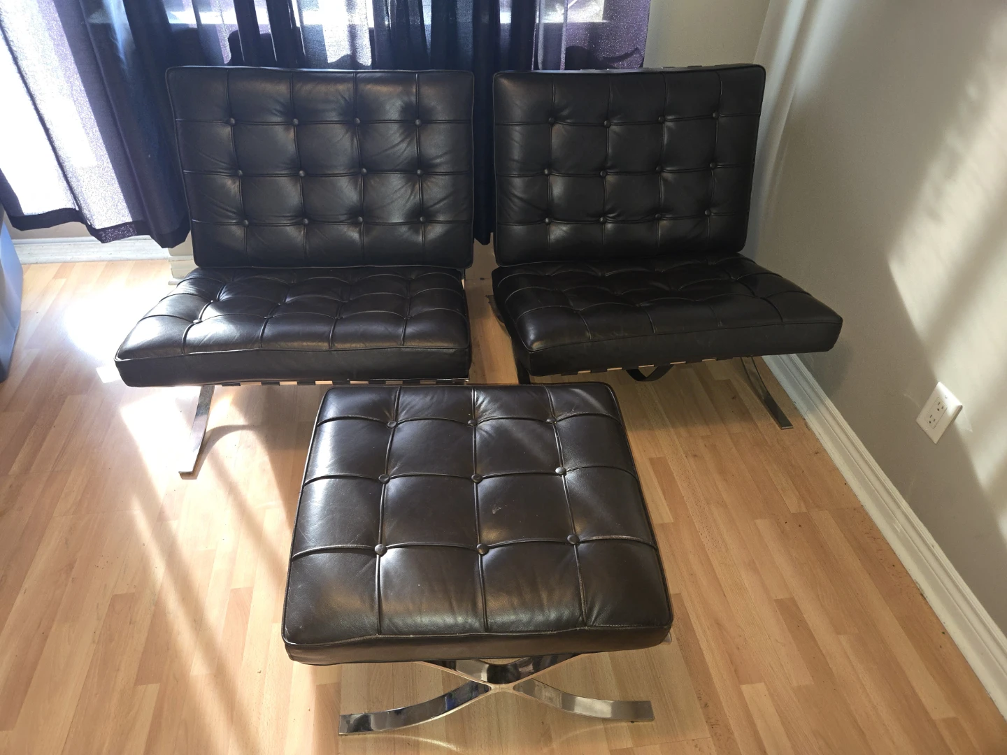 Brown Leather Tufted Chair and Ottoman Set