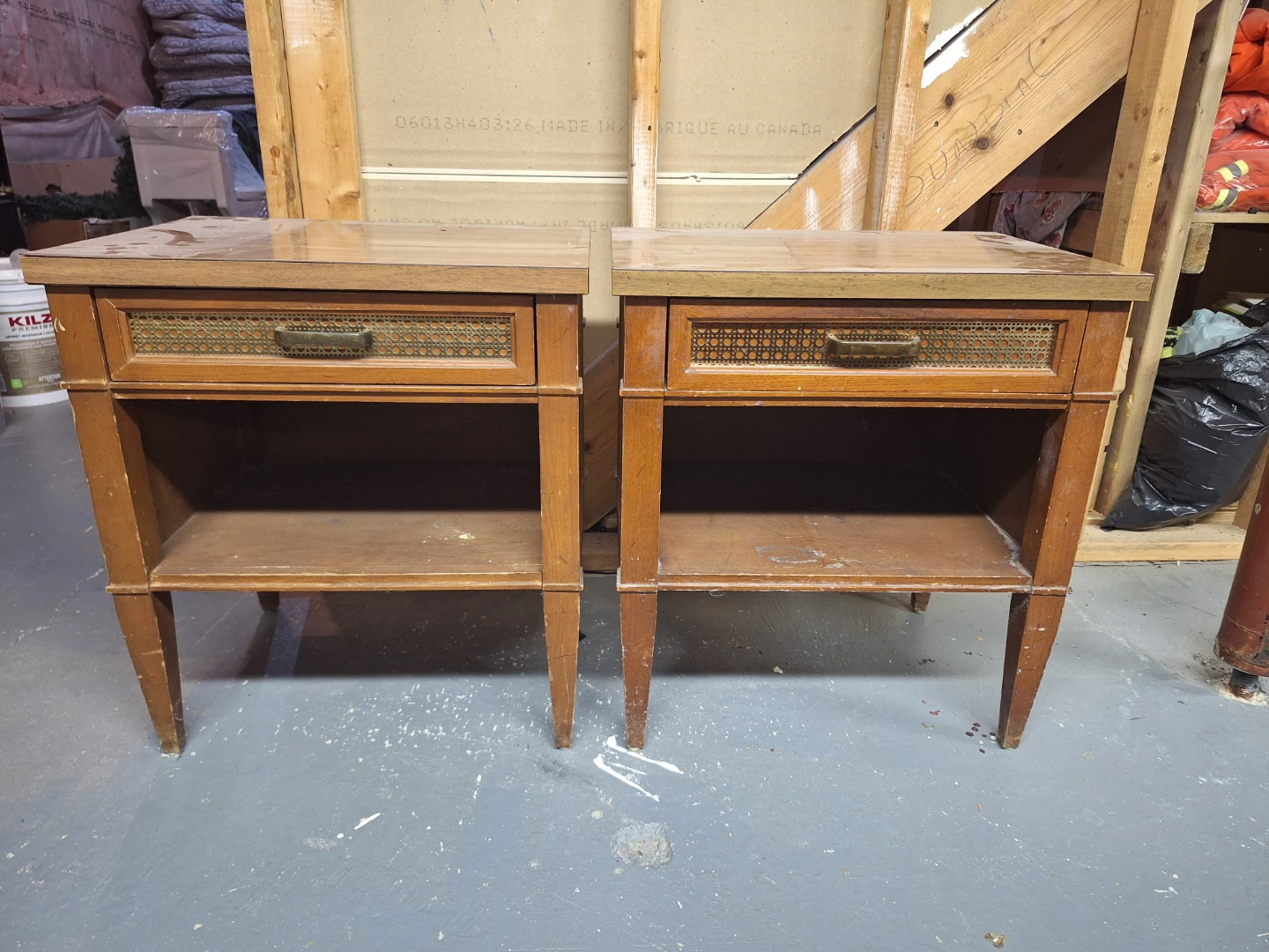 Pair of Vintage Wood End Tables with Drawer