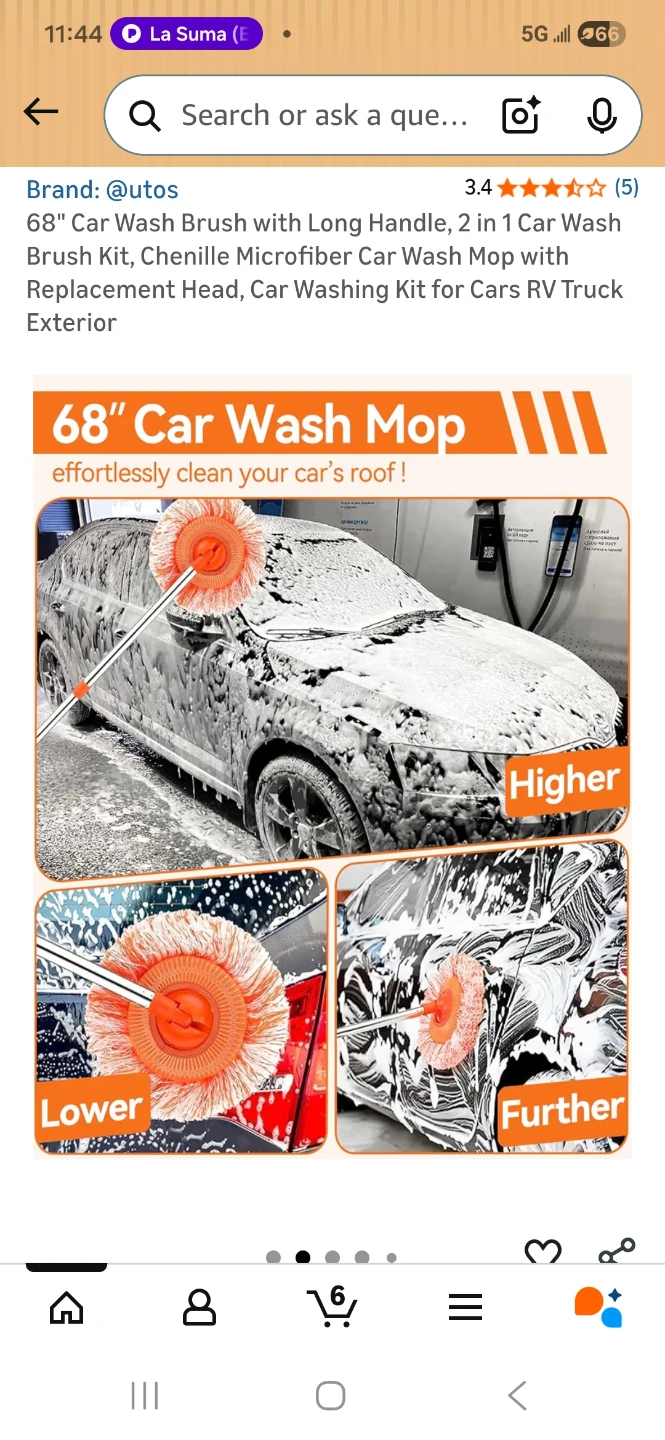 Autos 68" Car Wash Mop with Long Handle & 2 Chenille Heads - photo 2
