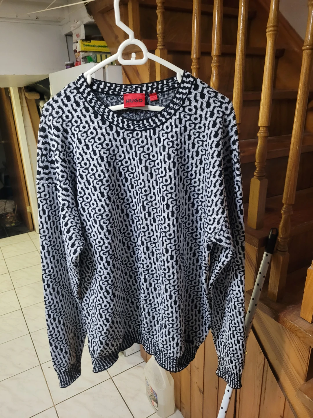 Hugo Boss Black & White Patterned Crewneck Sweater - photo 2