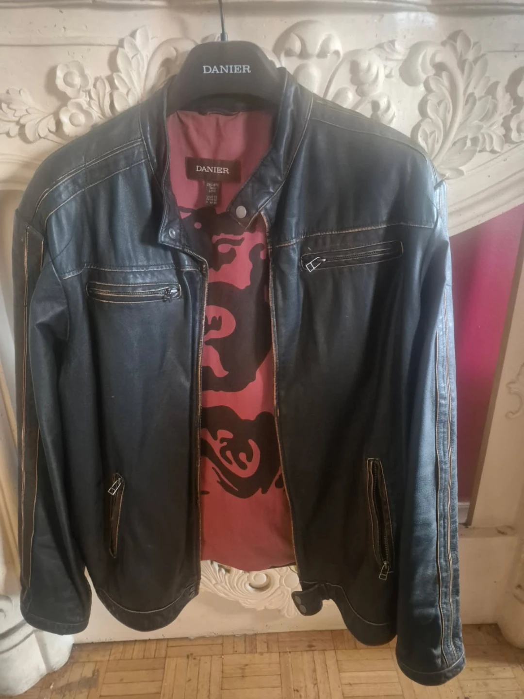 Leather Jacket  with red lining  Dragon Lining