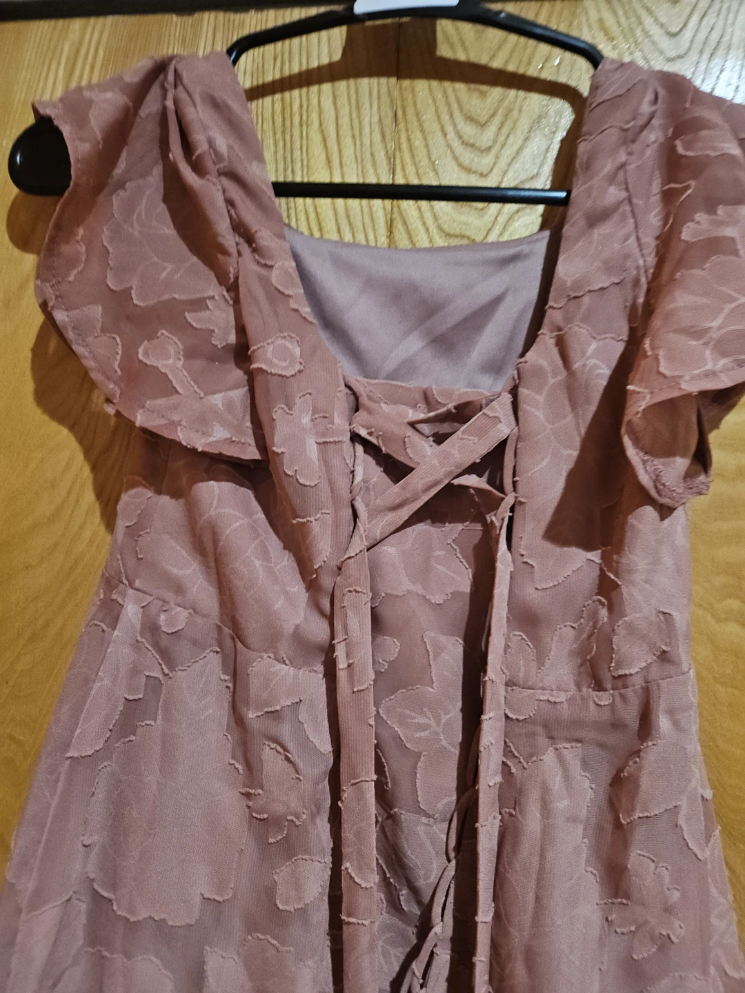 Rose Pink Floral Lace Dress with Tie Back - photo 3