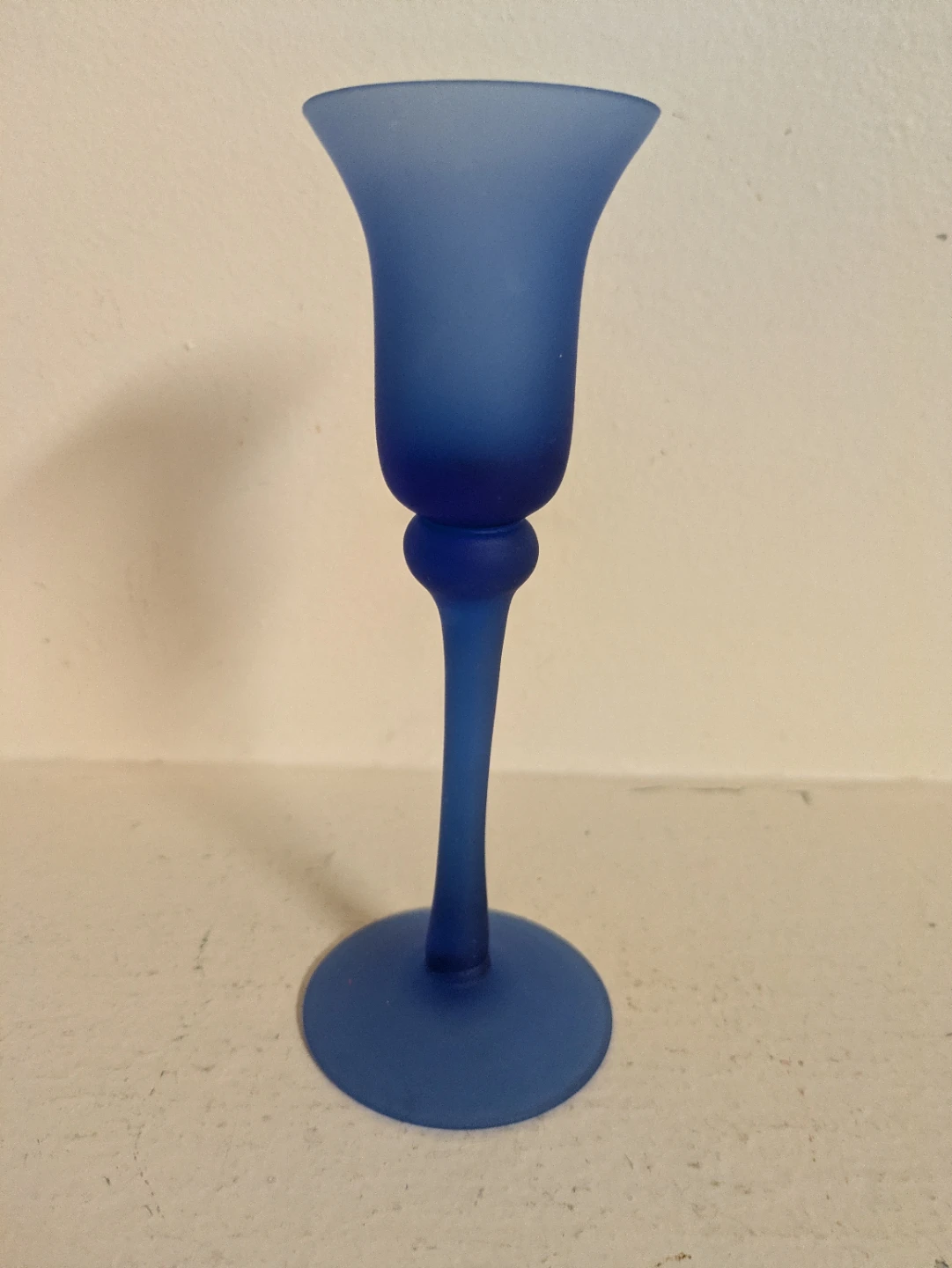 Frosted Blue Glass Candle Holder