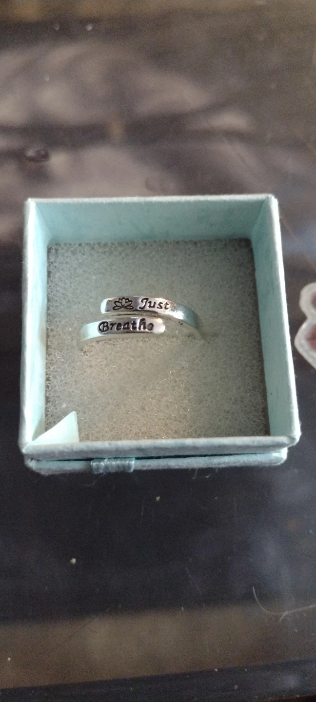 Adjustable "Just Breathe" Ring with Lotus Flower