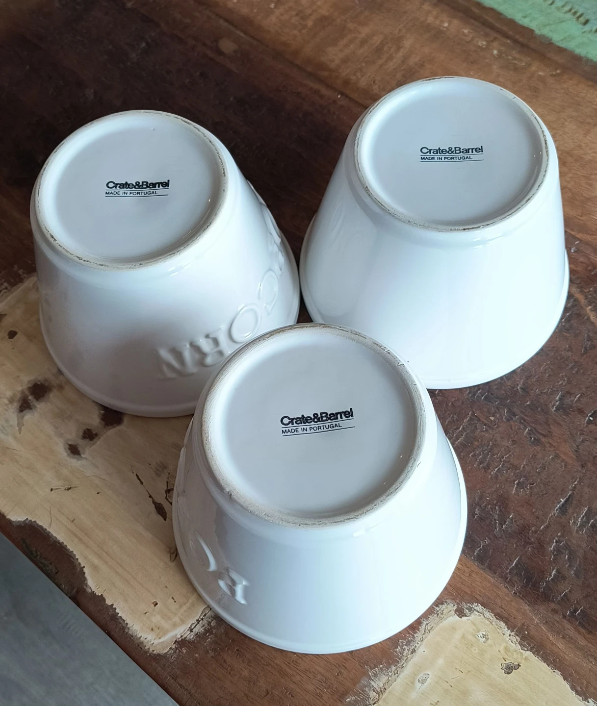 Crate & Barrel White Popcorn Bowls - Set of 3