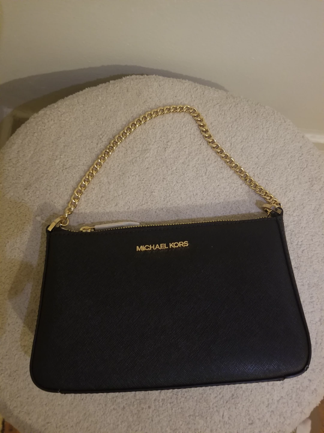 Michael Kors Black Leather Clutch with Gold Chain