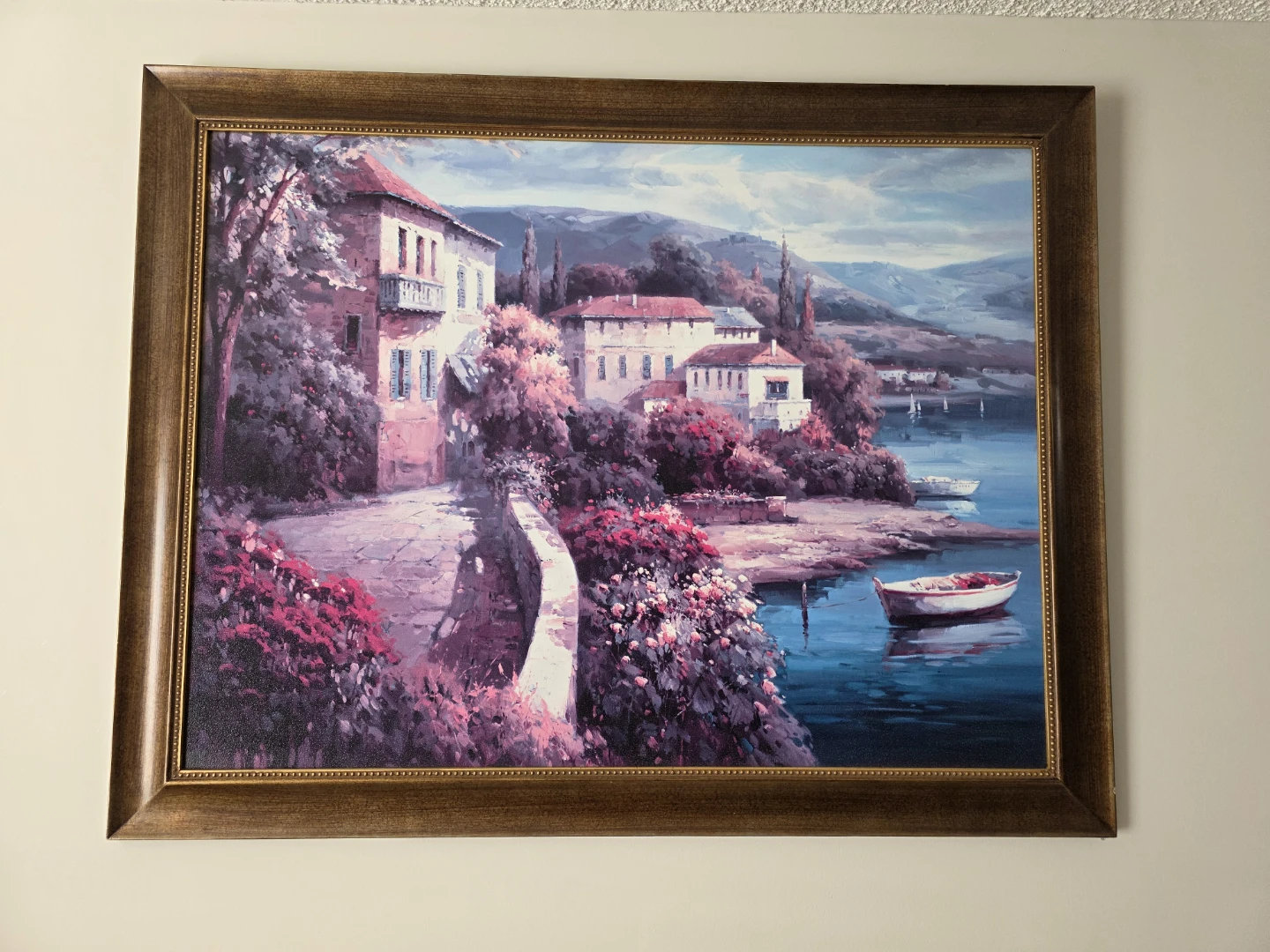 Framed Canvas Print of Coastal Italian Village Scene