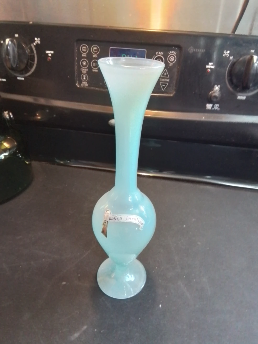 Stelvia Italian 'Opalina Fiorentina' Blue Glass Vase 10x3"