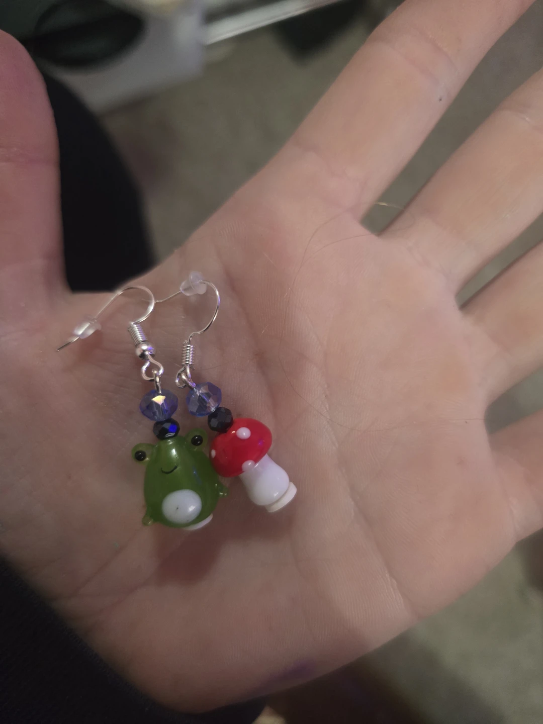 Frog and Mushroom Charm Earrings