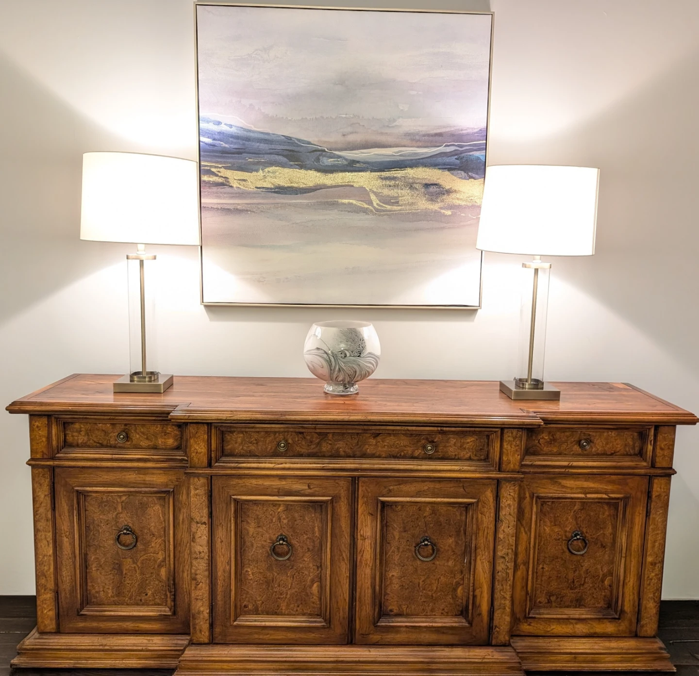 Vintage Wooden Sideboard Buffet with Ring Pulls