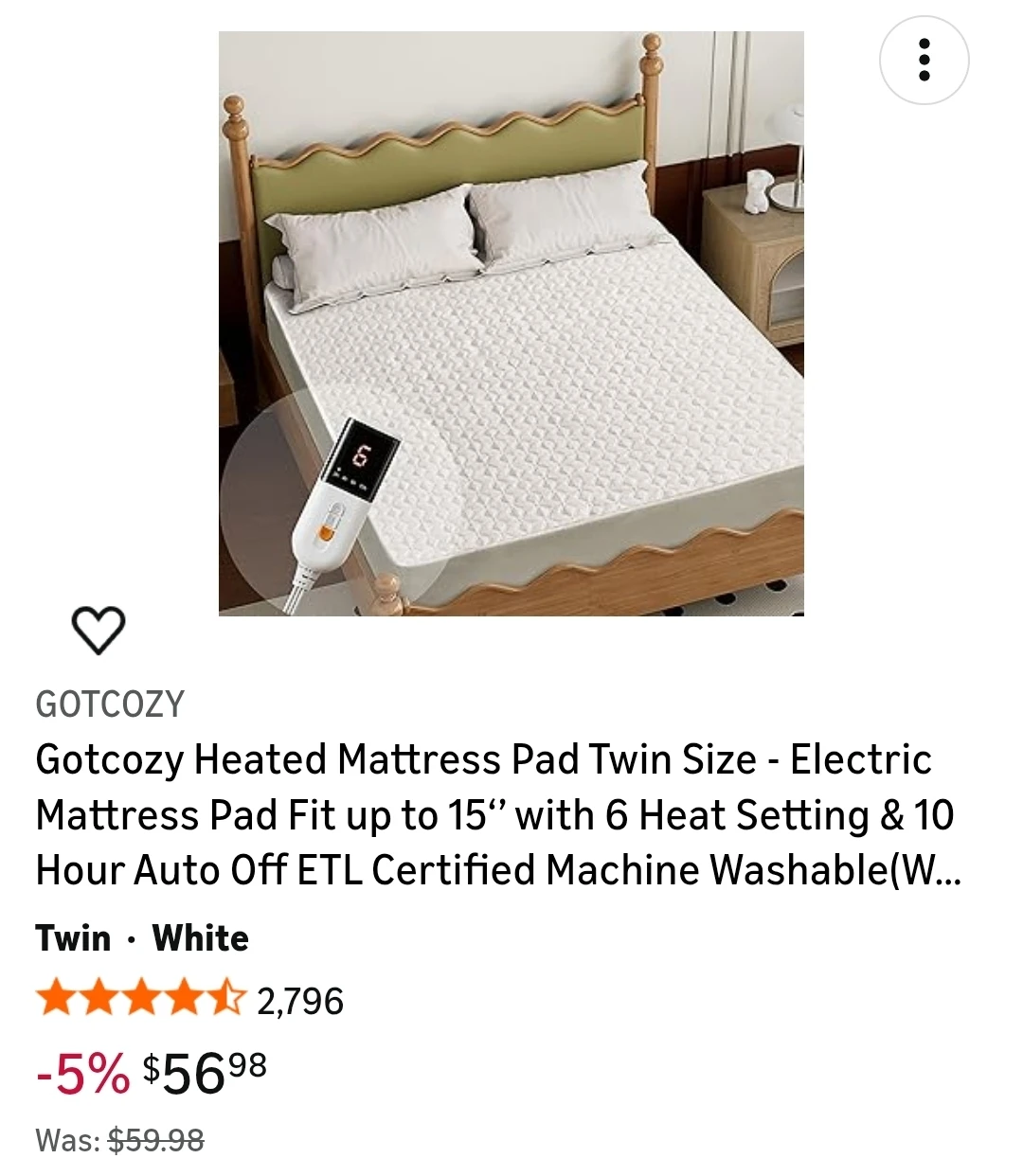 Heated Mattress Pad - Twin/White