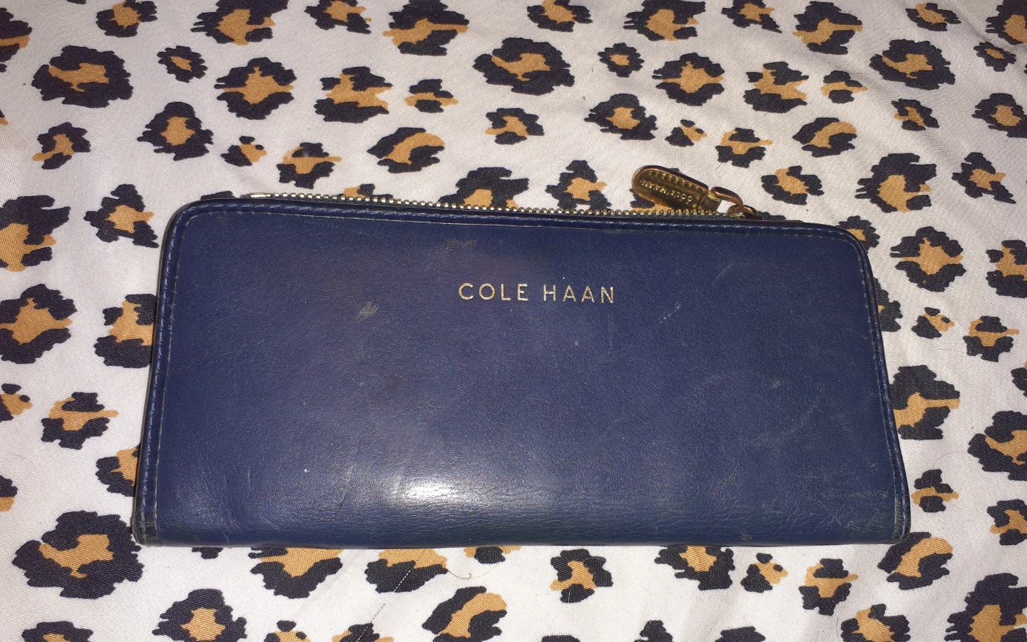 Designer Cole Haan navy blue leather wallet